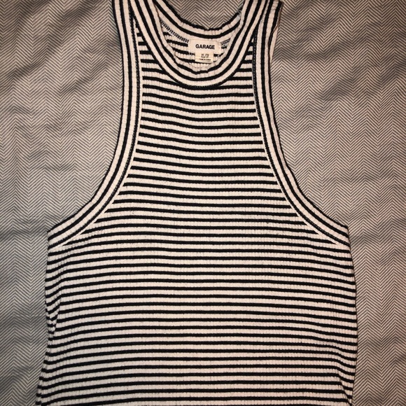 Black and White Striped Ribbed Halter Crop Top - Picture 1 of 2